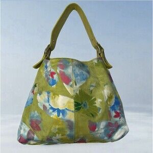 Lanzetti Green Floral Genuine Leather Handbag Made Italy